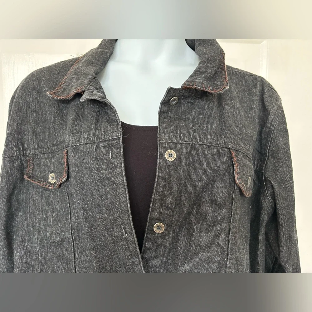 Denim & Co Black Denim Jacket 2X - Picture 3 of 6